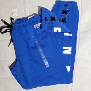 VS PINK logo classic lace up pant blue nwt